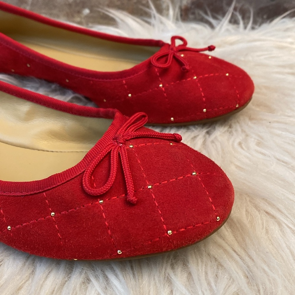 Talbots Penelope Quilted Ballet Flats - Studded Kid Suede - Red, Size 6.5M - Picture 10 of 17